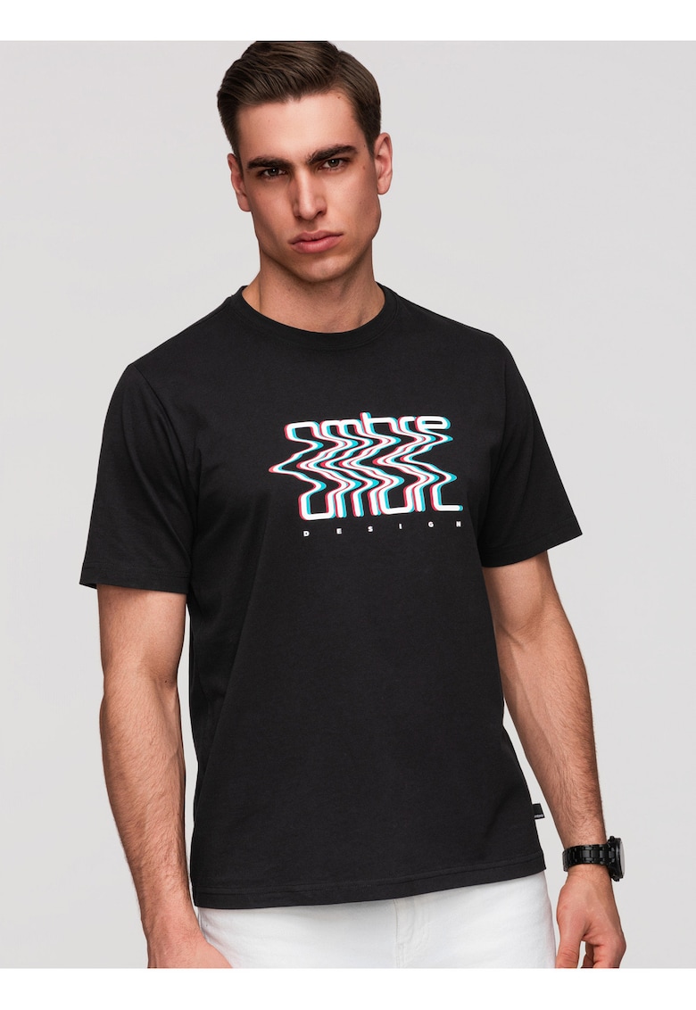 tricou barbati cu print 100% bumbac si croiala regular fit - Negru