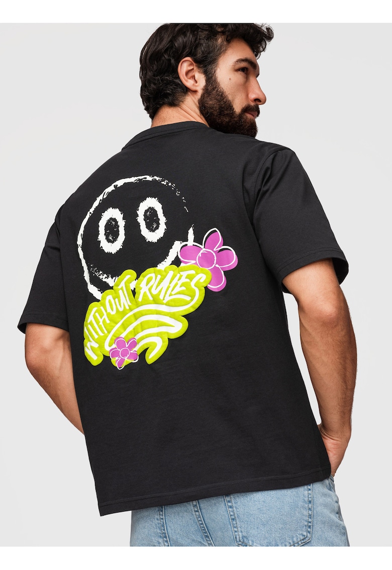 Tricou barbati cu print si material din bumbac 100% - Negru