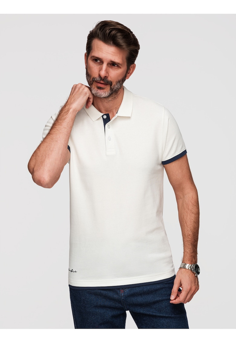 Tricou polo cu detalii contrastante din bumbac piqué - Alb