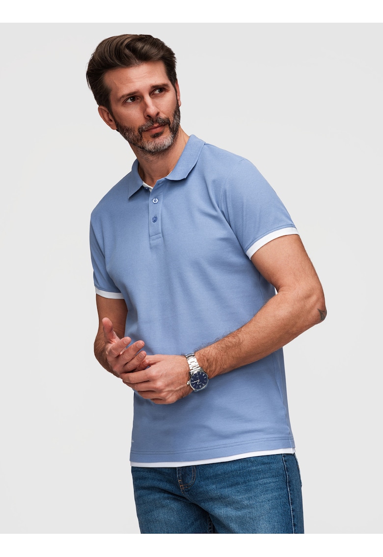 Tricou polo cu detalii contrastante din bumbac piqué - Albastru