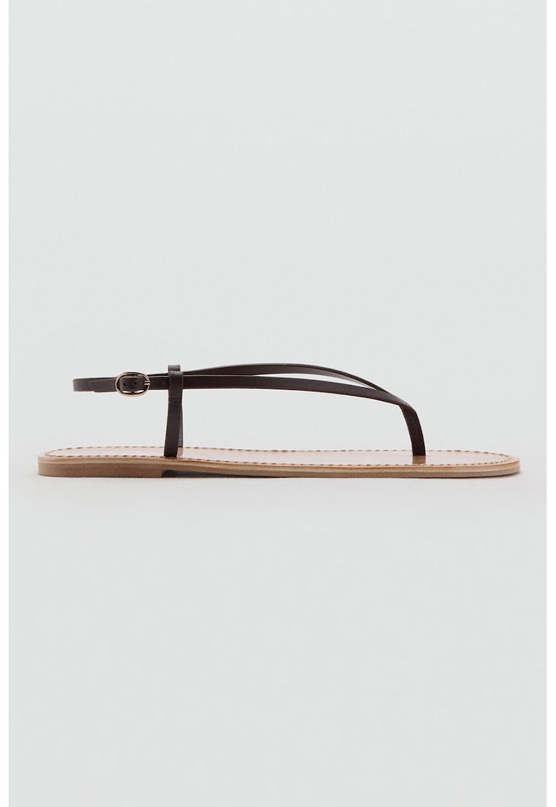 Sandale uni din piele - Maro cognac