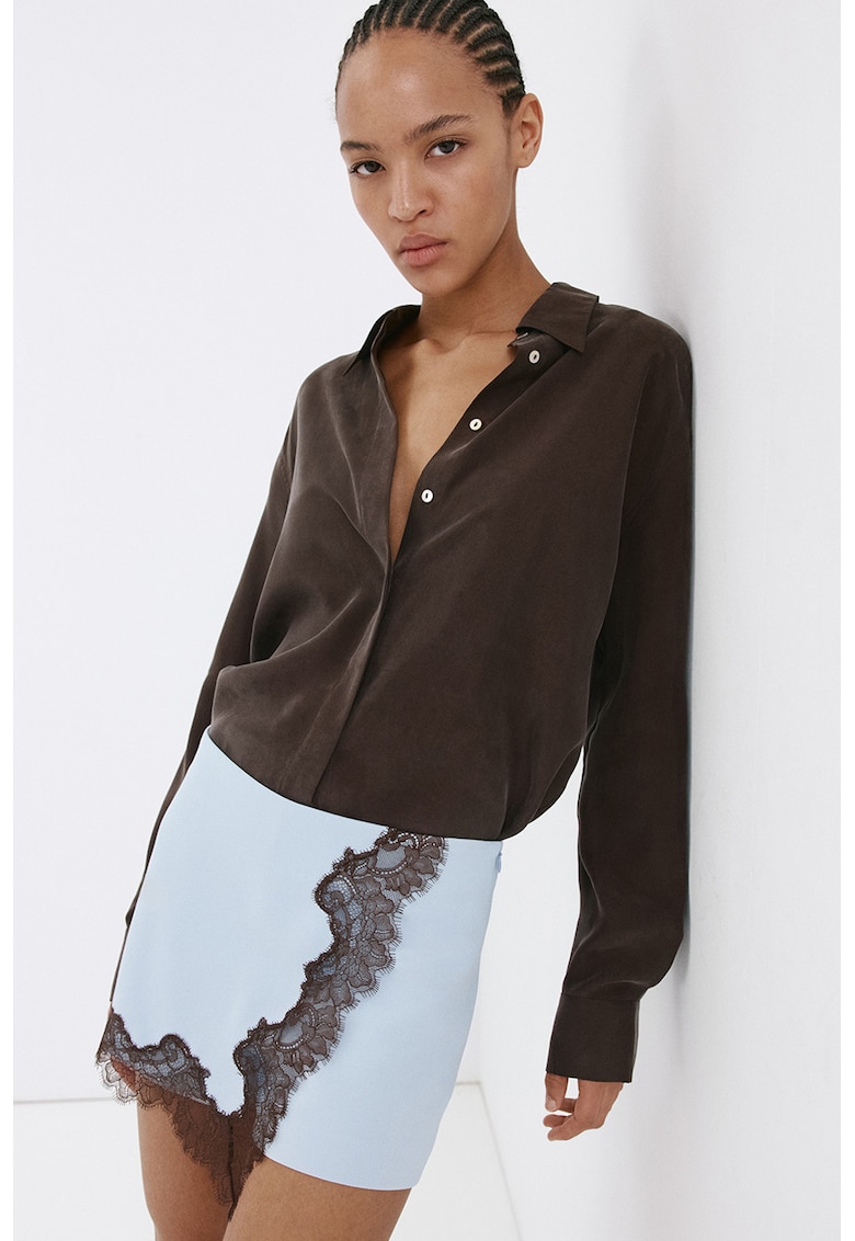 Fusta-pantalon scurta cu insertie din dantela - Maro/Albastru glaciar