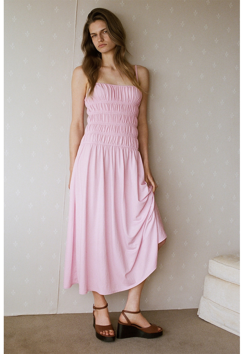 Rochie midi cu croiala evazata - Roz pastel
