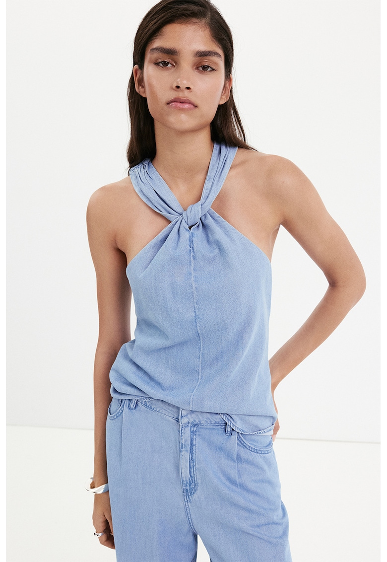 Top din denim - fara maneci - Albastru pastel