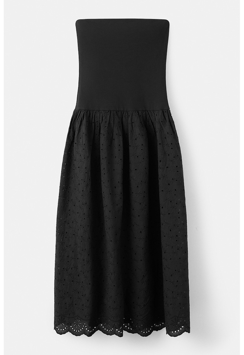Rochie cu fusta brodata - fara maneci - Negru
