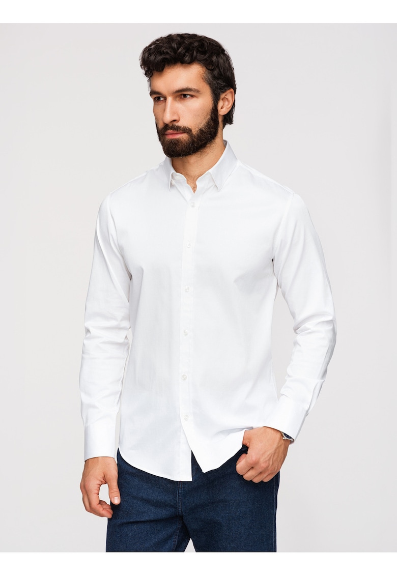 Camasa slim fit din material satinat cu detalii elegante - Alb