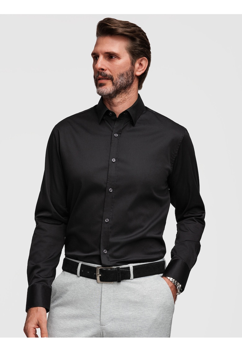 Camasa slim fit din material satinat cu detalii elegante - Negru