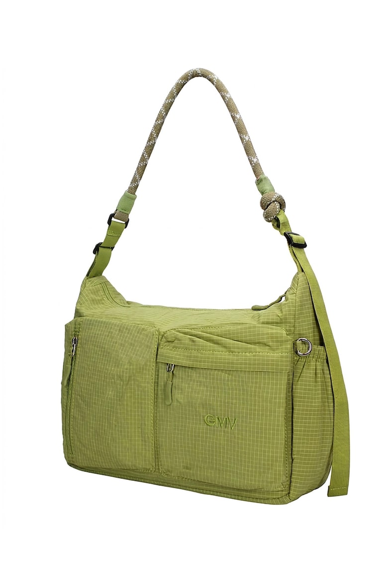 Geanta din textil cu bareta de umar si buzunare multiple Lisandra Chic - Verde