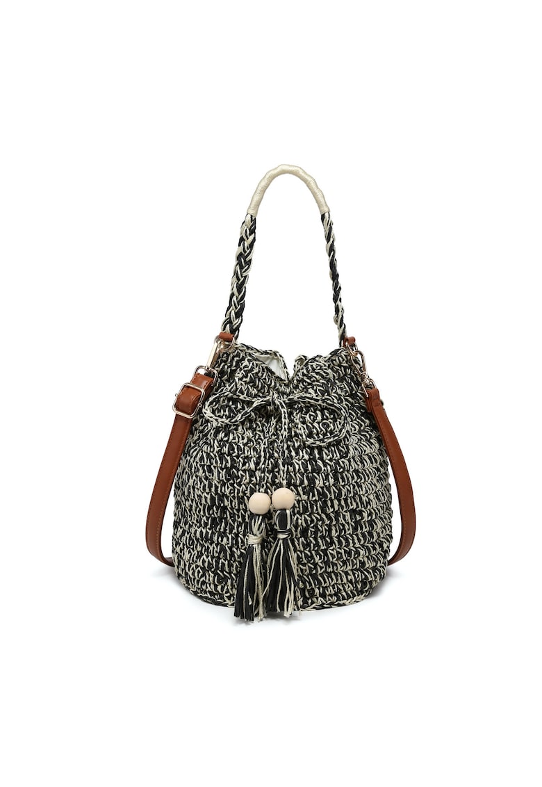 Palarie bucket de paie cu aspect tesut Liviana Lux - Negru