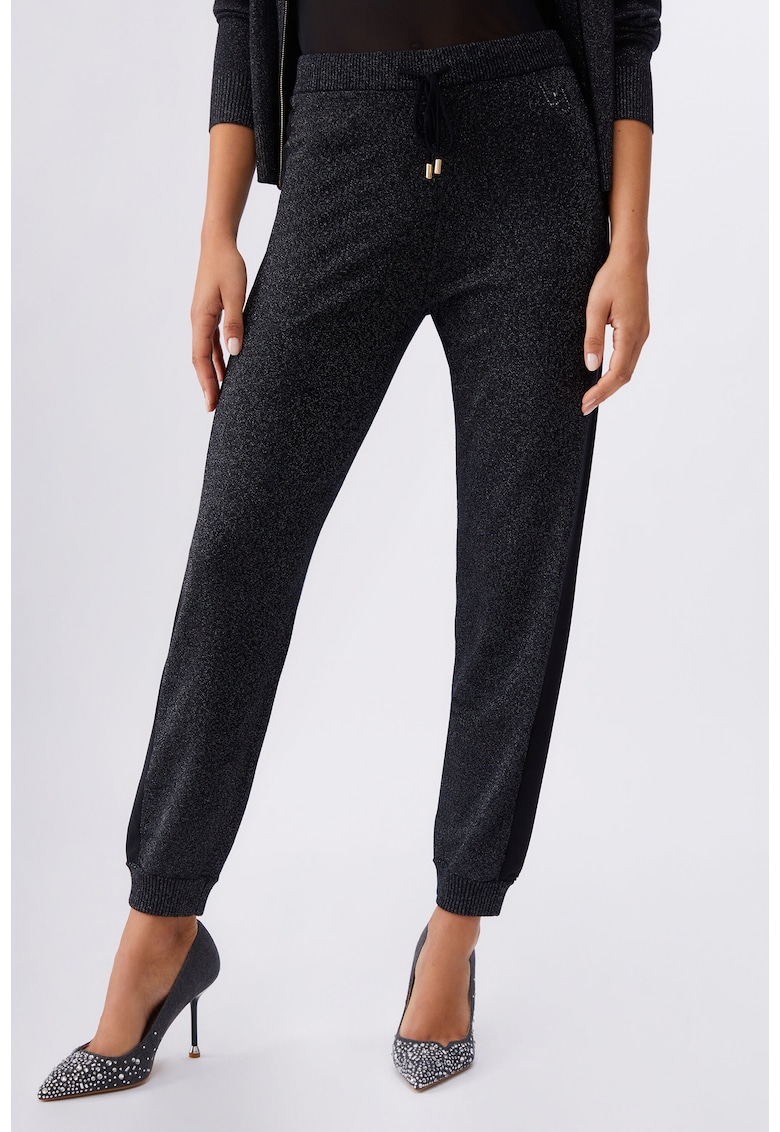 Pantaloni tricotati cu snur de ajustare - Negru