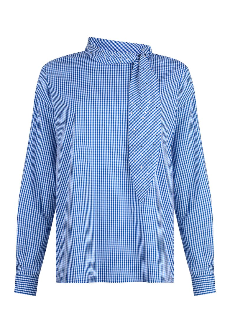 Bluza cu decolteu cu funda - Alb/Albastru