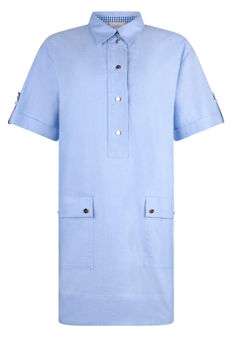 Rochie-camasa mini cu buzunare aplicate - Albastru deschis