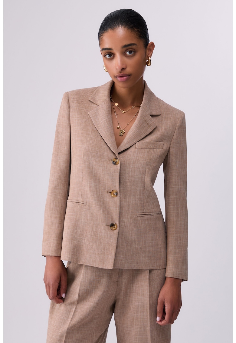 Sacou cu revere decupate si buzunare cu refilet - Maro