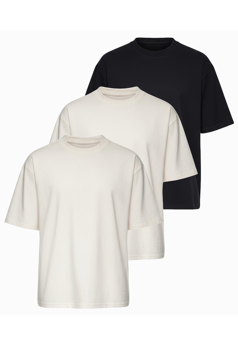 Tricou barbati cu croiala loose fit din jersey elastic - Alb/Negru