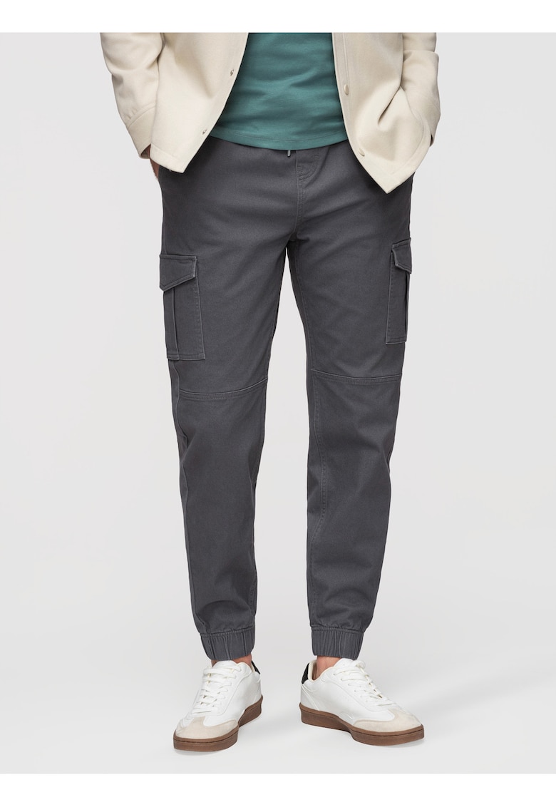 Pantaloni joggers cu buzunare cargo si material elastic - Graphite