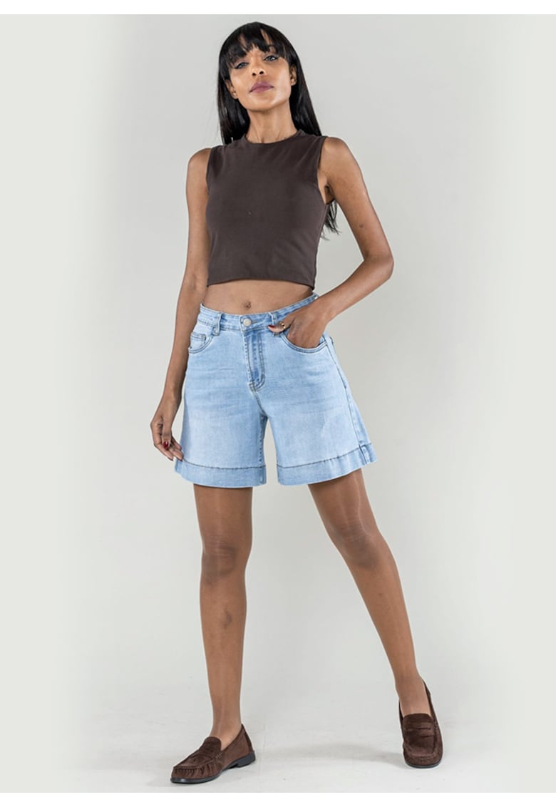 Blugi scurti albastru deschisi cu talie inalta P621-6 M7 20194 - Albastru