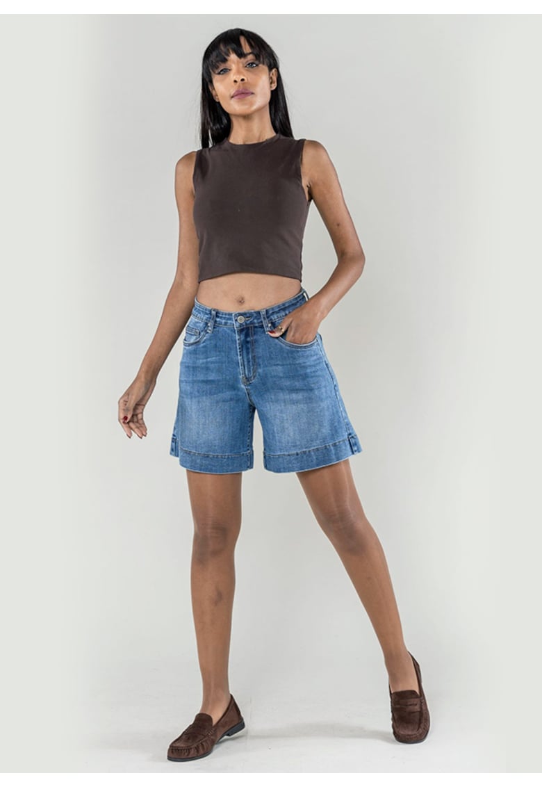 Blugi scurti albastri cu talie inalta P621-5 M7 20199 - Albastru