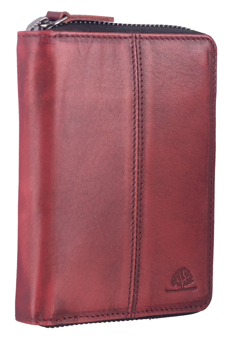 Portofel dama piele naturala rosu 8 x 10 cm - Destressed -