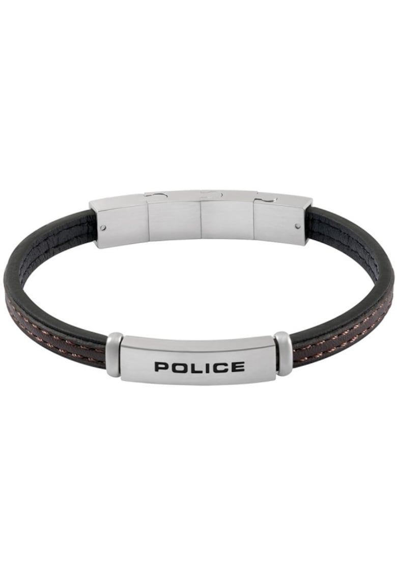 Bratara din piele cu placuta PEAGB0079202 - Argintiu - Maro