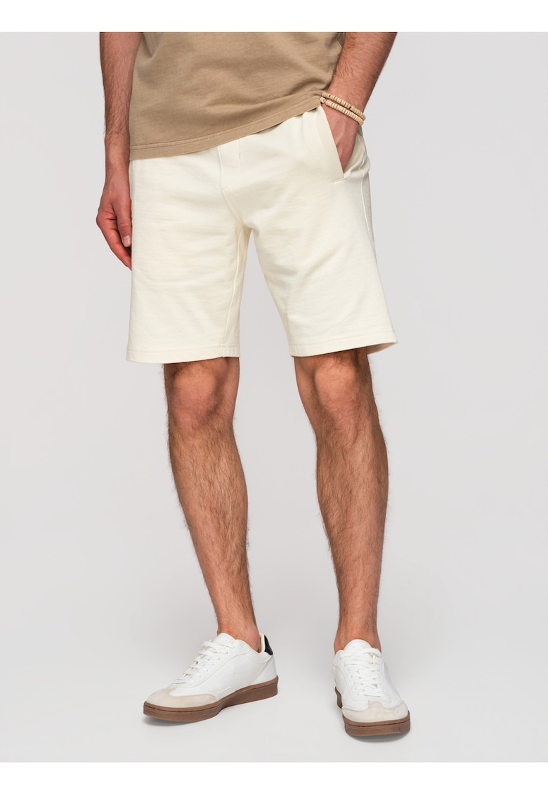 Pantaloni scurti din bumbac cu croiala lejera - Crem