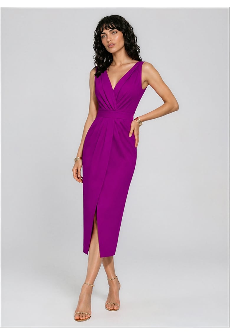 Rochie cocktail midi cu drapaje ALAYA - Magenta