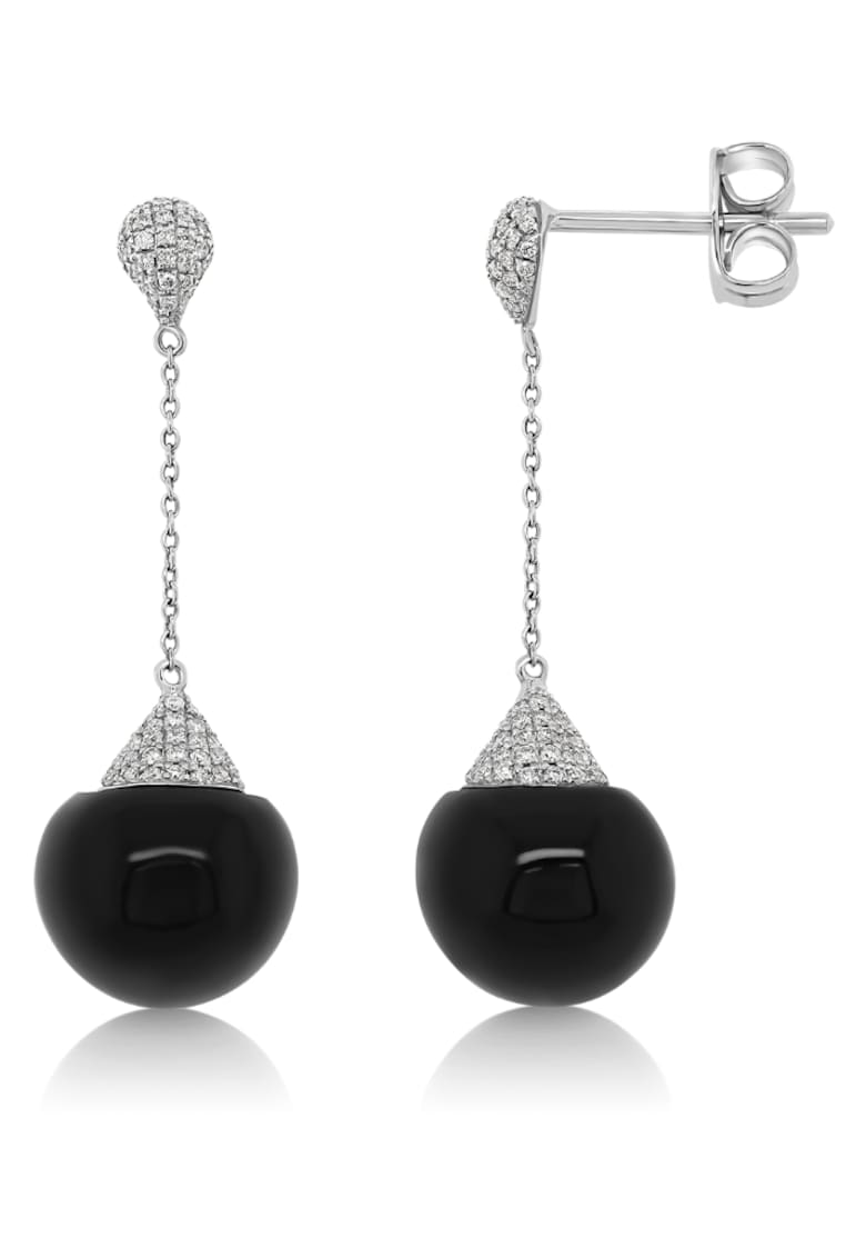 Cercei din aur alb de 18K cu Onix si Diamante naturale