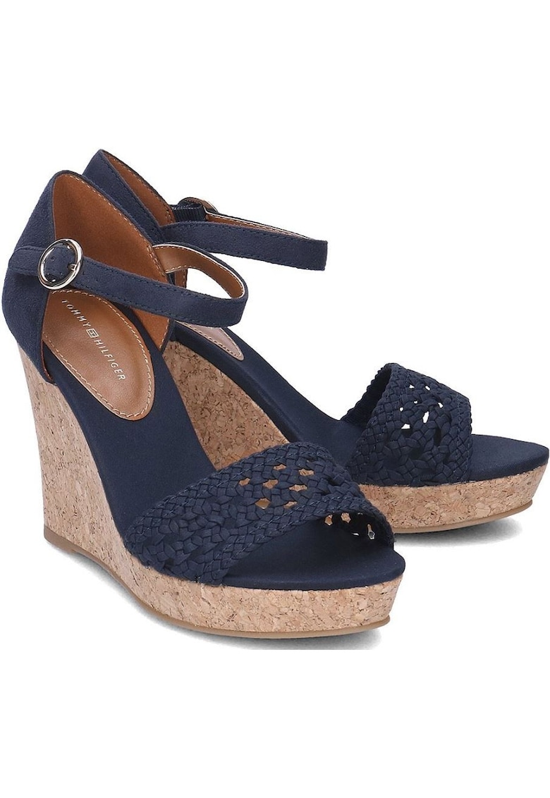 Sandale cu platforma din material textil -