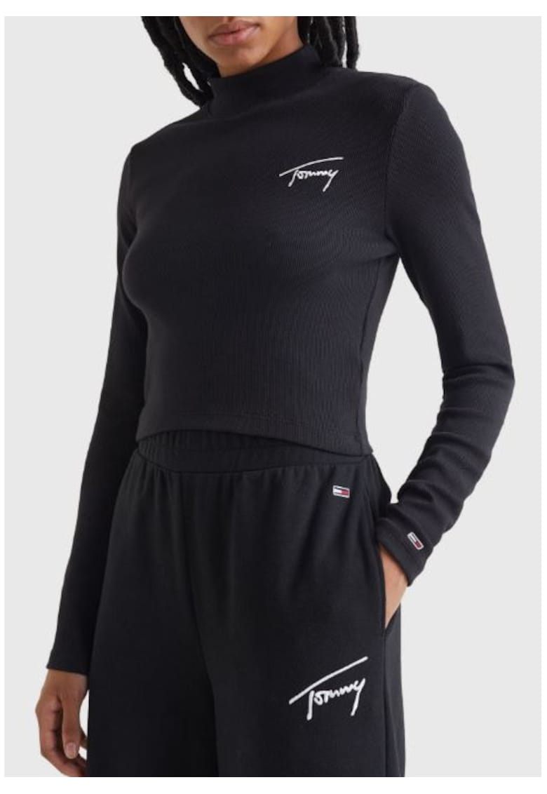 Bluza slim fit cu guler inalt si logo brodat -