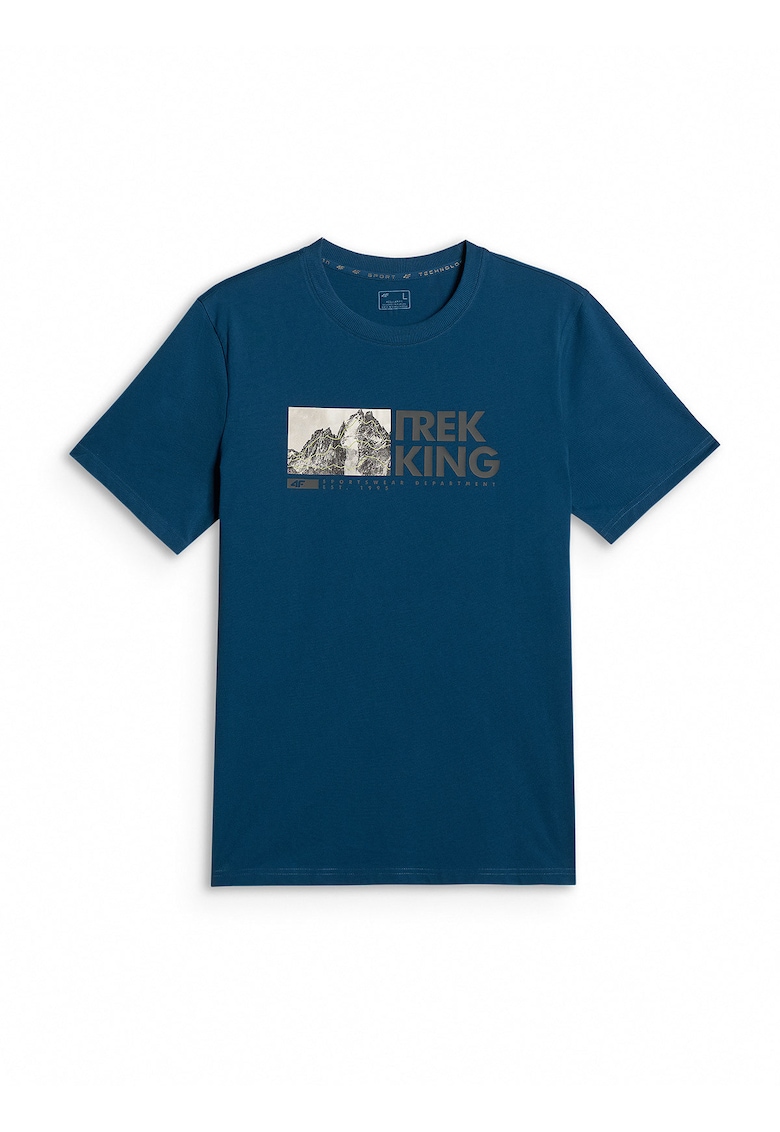 Tricou barbati regular - imprimeu - turcoaz - din bumbac