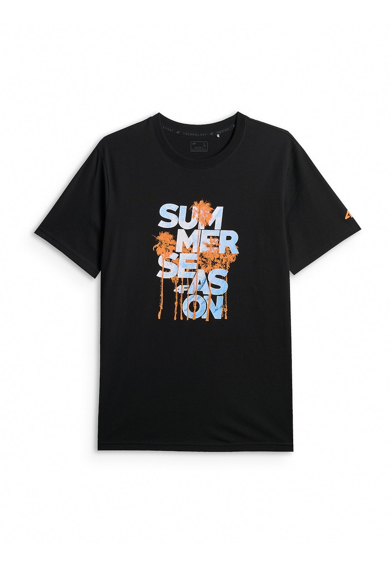 Tricou oversize barbati - imprimeu vacanta - negru - 100% bumbac -