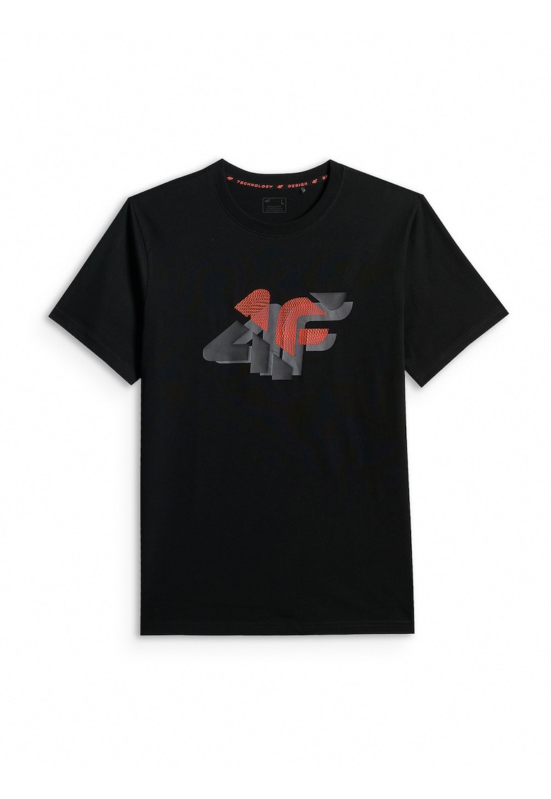 Tricou barbati regular - imprimeu - negru - bumbac -