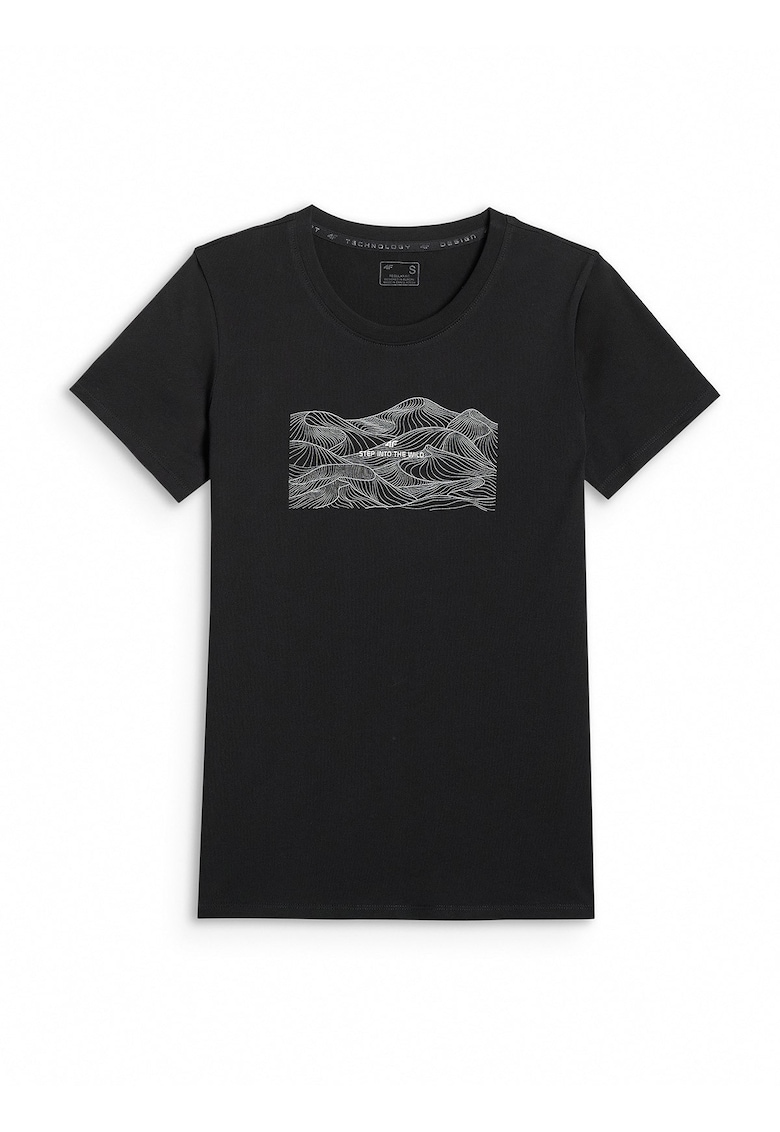 Tricou dama regular - imprimeu - negru - bumbac