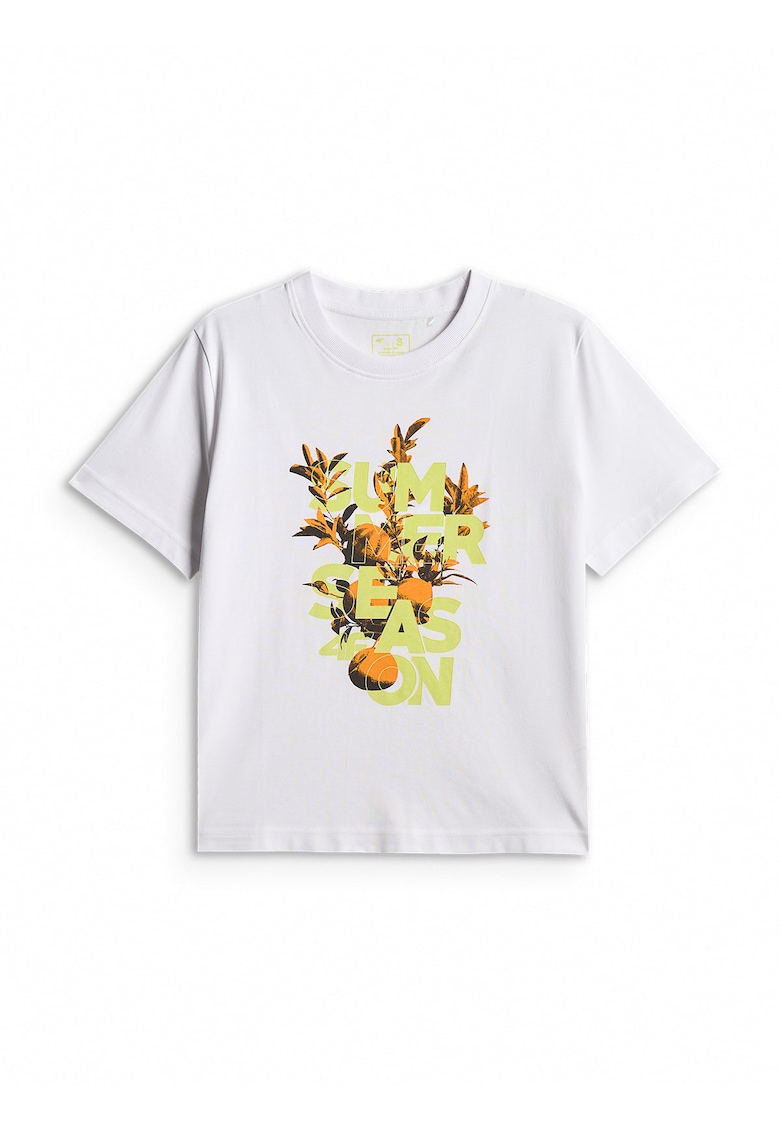 Tricou dama boxy - bumbac - lejer - cu imprimeu - alb