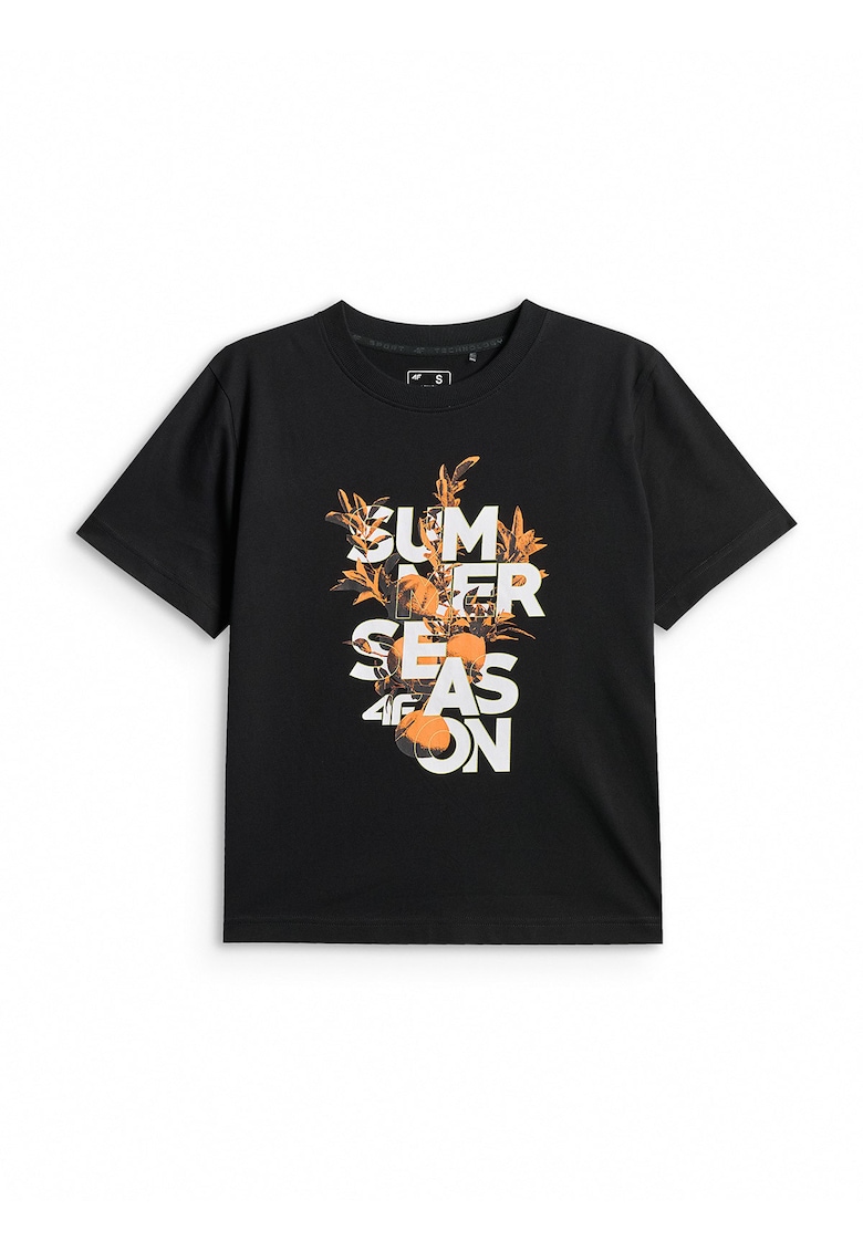 Tricou dama boxy - bumbac - lejer - cu imprimeu - negru