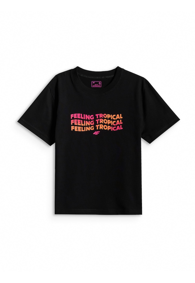 Tricou dama boxy cu imprimeu - negru - bumbac