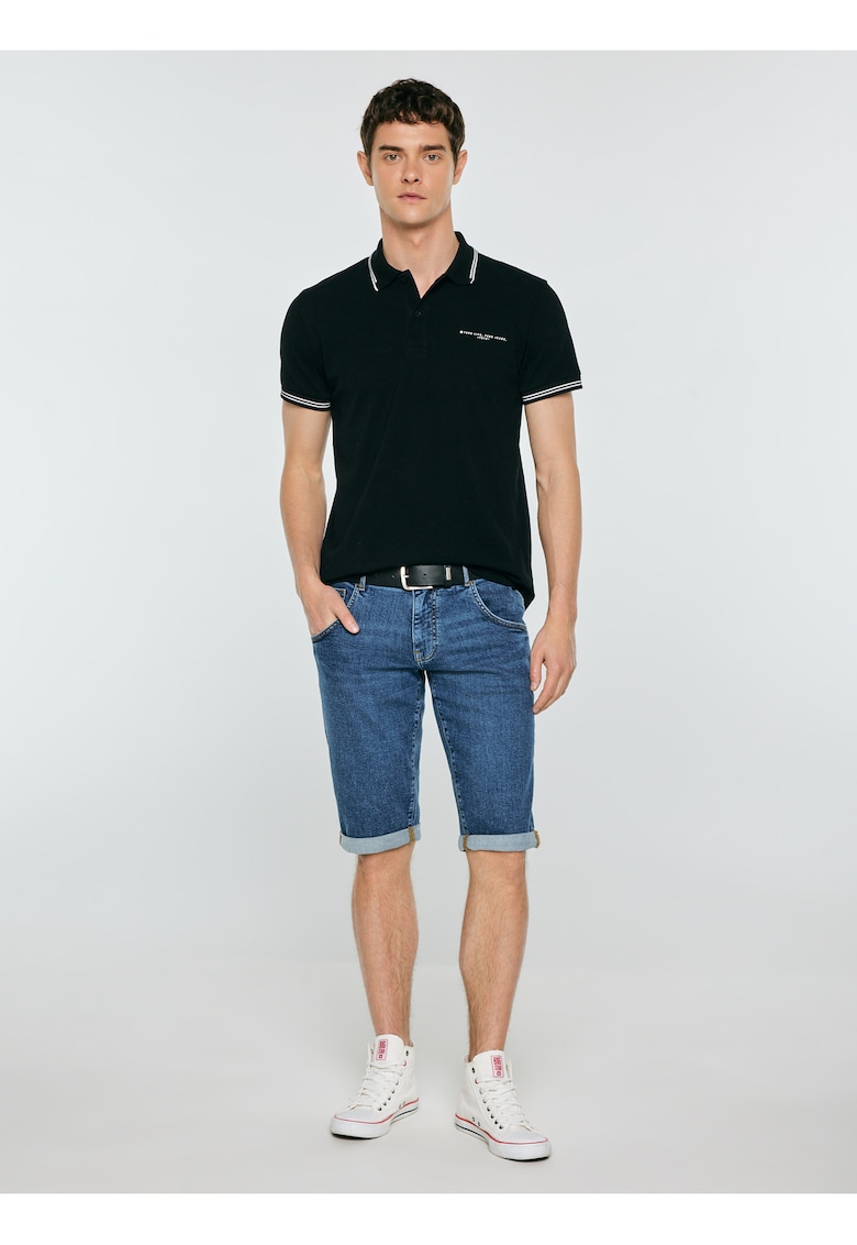Tricou polo din bumbac cu insertii contrastante Wladym