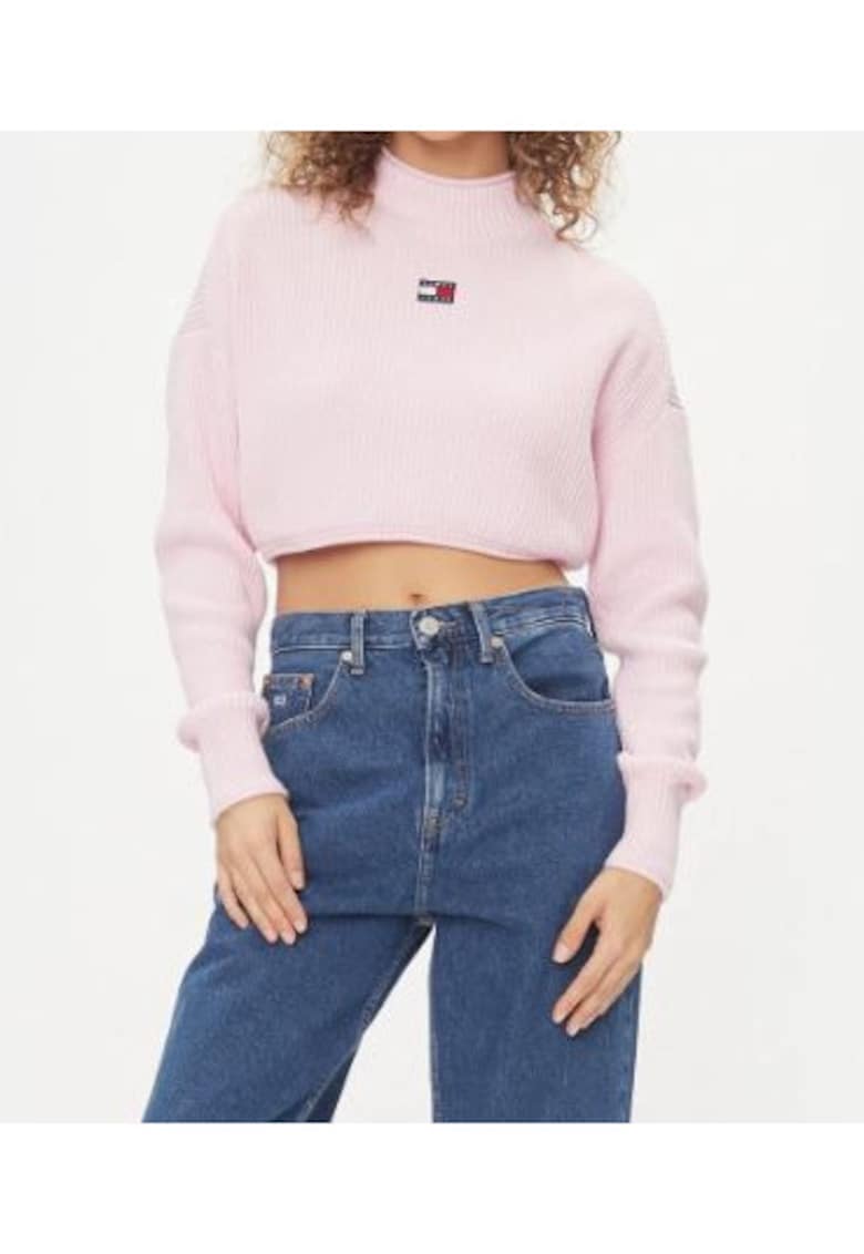 Pulover crop impletit cu logo brodat -