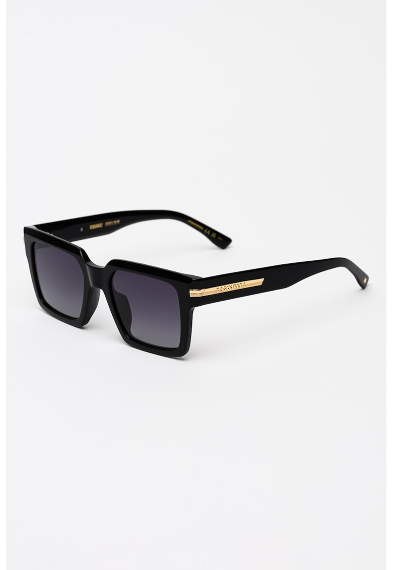 Ochelari de soare dreptunghiulari cu logo - Negru