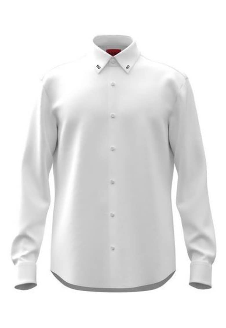 Camasa uni slim fit cu nasturi din amestec de bumbac