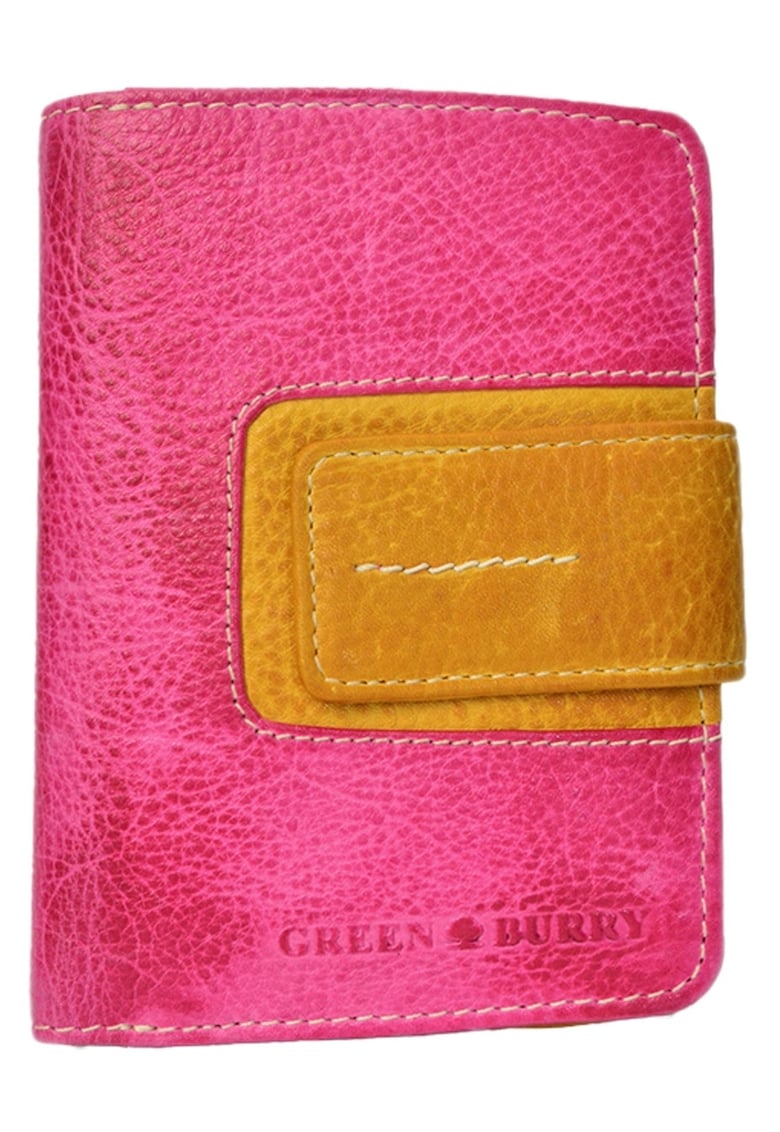 Portofel dama piele naturala roz - galben 10 x 13.5 x 3.5 cm - Candy Shop -