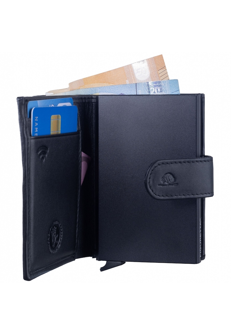 Portofel unisex piele naturala negru 8 x 10 cm - Royal Nappa -