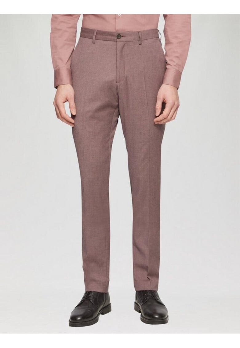 Pantaloni costum barbati - cu talie medie si croiala Slim fit - Liliac inchis - Mov