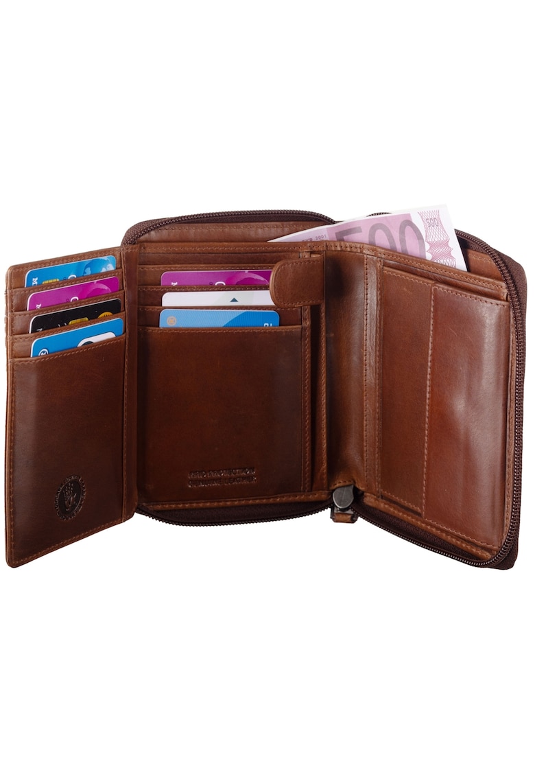 Portofel unisex piele naturala maro 10 x 12.5 x 2.5 cm - Waxy Vintage -
