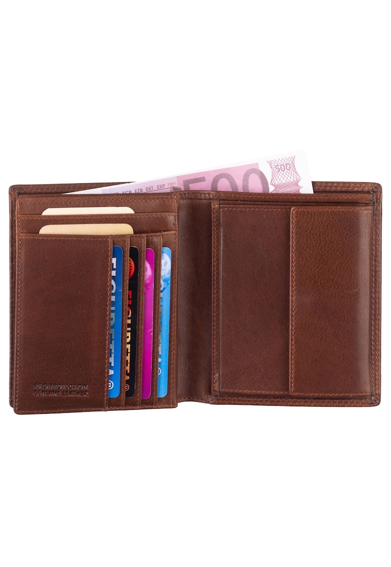 Portofel barbatesc piele naturala maro - RFID - 10x12.5x2.5 cm