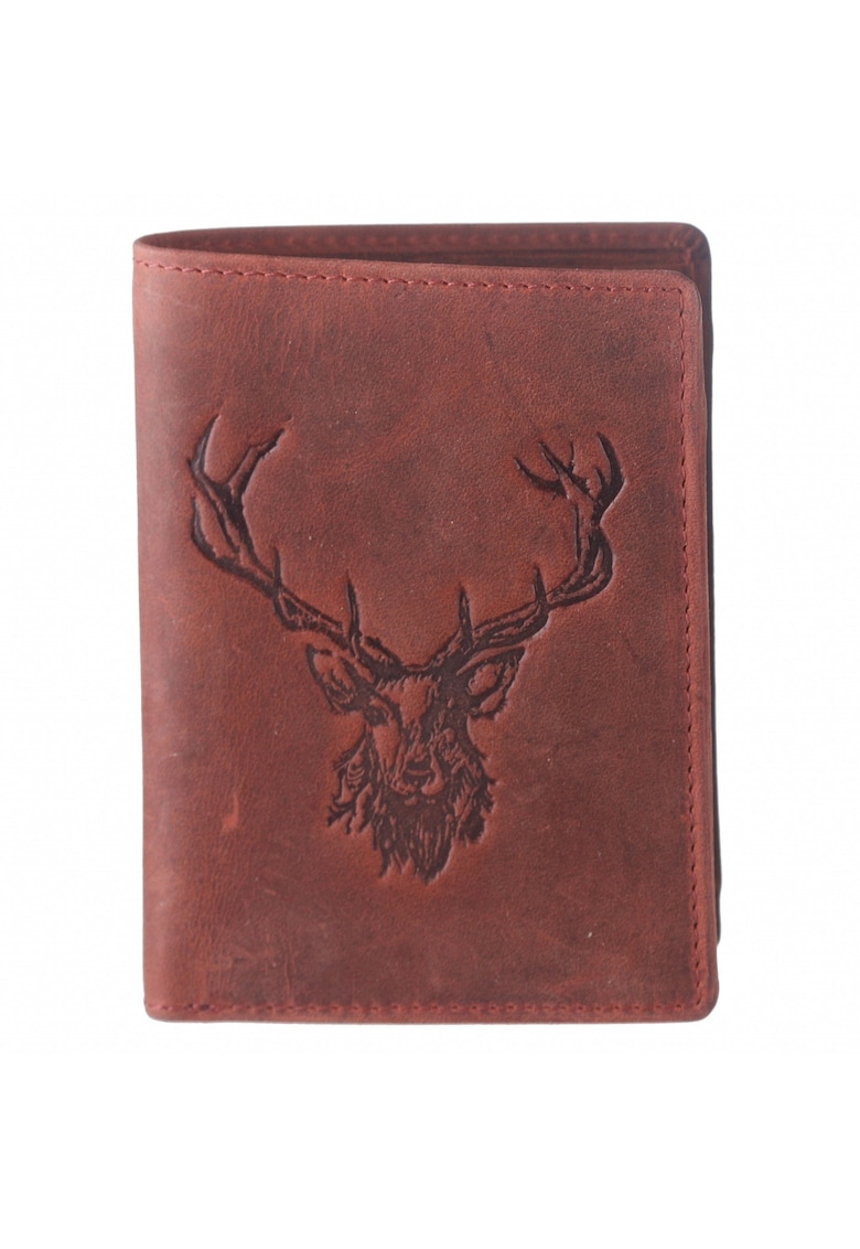 Portofel barbati piele naturala rosu 9.5 x 12.5 x 2.5 cm - Vintage Hunting -