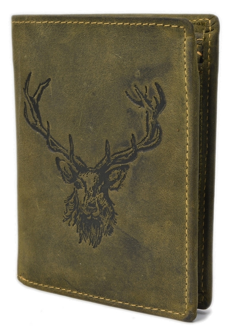 Portofel barbati piele naturala verde 9.5 x 12.5 x 2.5 cm - Vintage Hunting -