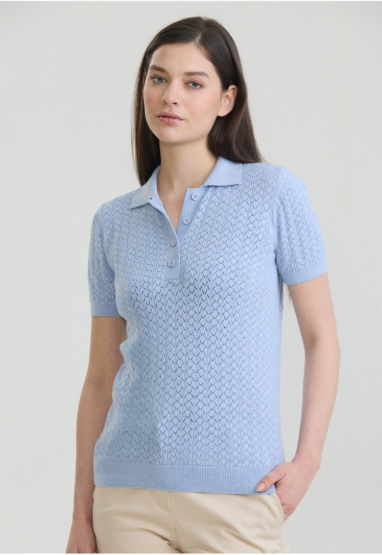 Tricou polo cu perforatii - Albastru deschis