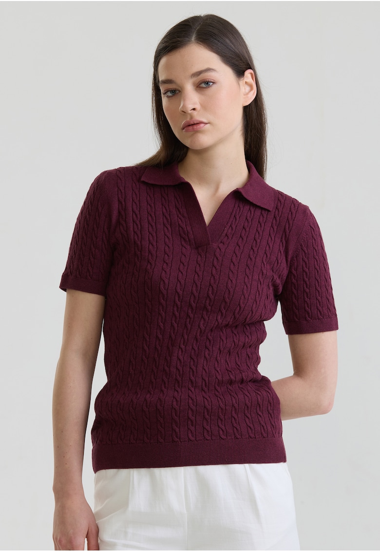 Tricou polo slim fit cu torsade - Violet tyrian
