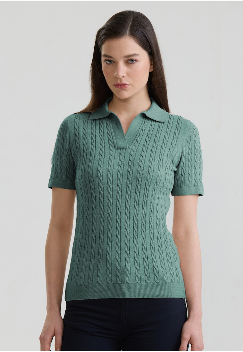 Tricou polo slim fit cu torsade - Verde sparanghel