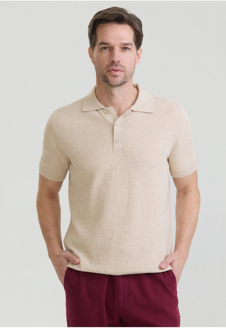 Tricou polo tricotat - Bej